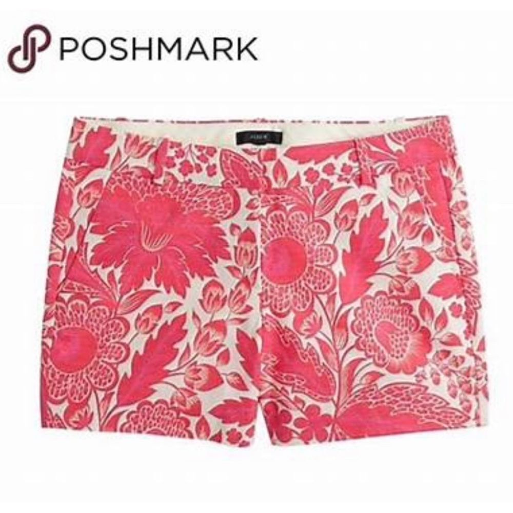 J Crew Women’s Pink White Floral Cotton Spandex Shorts Size 10